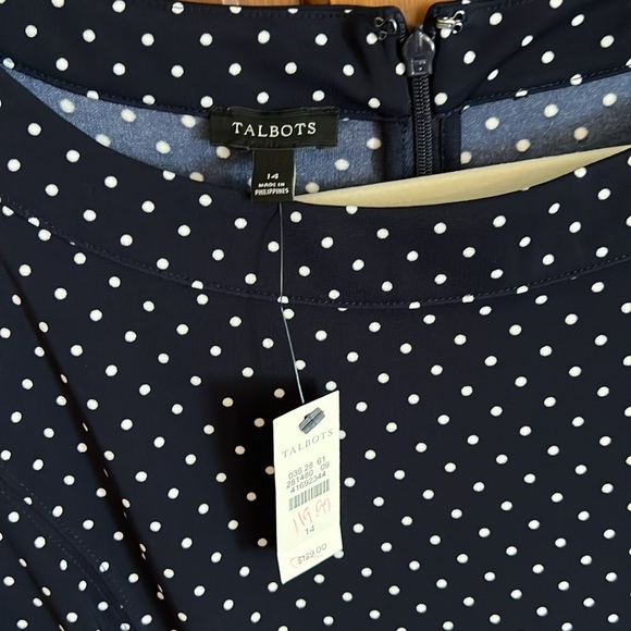 NWT Talbots, Blue Navy White Polka Dot Dress, Size 14 - Picture 2 of 8